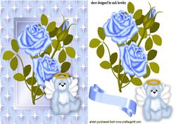 Angel Teddy with Blue Roses in Star Frame