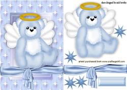 Little Angel Bear in Blue Star Frame with Bow