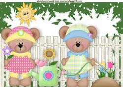A Lovely Sunny Day Teddies in the Garden A4