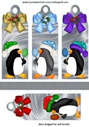 Christmas Penguins in Santa Hats with Bows