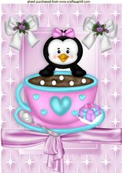 Cute Little Penguin with Teacup in Star Frame A4