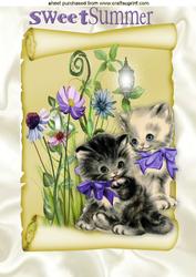Cute Litle Kittens on a Flowered Scroll A4