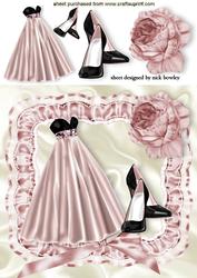 Pink Evening Gown with Shoes in Ruffled Frame with Rose