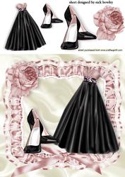 Black Evening Dress with Shoes in Ruffled Frame with Rose