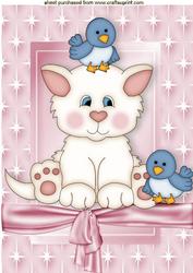 Cute Kitty with Blue Birds in Star Frame A4