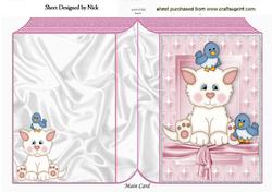 Cute Kitty with Little Blue Birds Folded Book