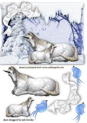 Unicorn with Baby in the Snow with Blue Birds