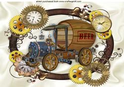 Vintage Beer Barrel in Steampunk Clock Frame A4