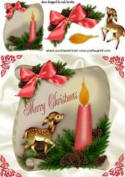 Christmas Candle on a Scroll with Little Deer