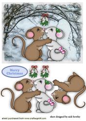 Cute Pair of Mice Kissing Under the Mistletoe