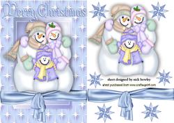 Cute Snowman Family in Star Frame with Stars