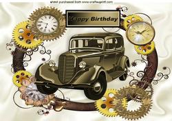 Steampunk Clock Frame with Vintge Car A4