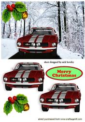Red Sports Car in Snow Scene with Holly