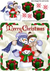 Snowman Family All Wrapped Up for Winter with Presents