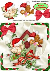 Little Birdies in Santa Hats in a Birdhouse