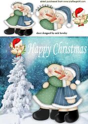 Best of Friends Cute Pair of Snowmen with Robin