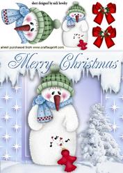 Cheery Snowman with Little Robin and Bows