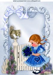 Little Girl Pretty in Blue with Squirrel A4
