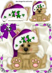 Cute Little Westie in Purple Santa Hat