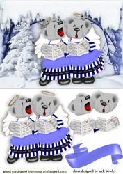 Angel Teddies Carol Singing in Snow Scene