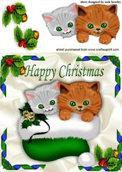 Kitties with Holly in Green Santa Hat