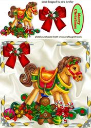 Christmas Rocking Horse with Teddies and Big Bow
