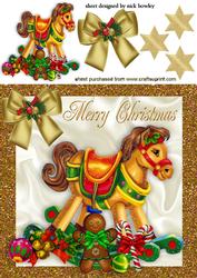 Rocking Horse with Teddy and Gold Bow with Stars