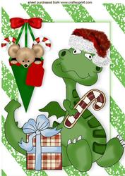 Little Dragon in Santa Hat with Cheeky Mouse in a Cone A4