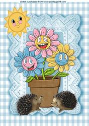 Smiling Faces Flowers in a Flower Pot with Hedgehogs A4