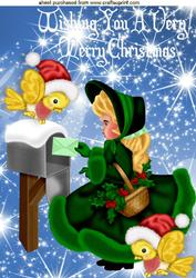 Litle Girl in Green Posting Her Letters with Birds A4