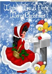 Little Girl in Red with Bird with Bauble A4