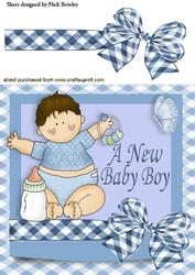 A New Baby Boy with Rattle and Big Bow