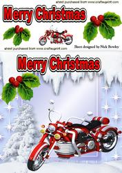 Red Motorbike with Holly in Snow Scene