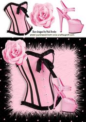 Pink/black Gorgeous Basque with Pink Rose
