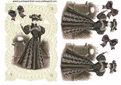 Elegant Victorian Lady in Sepia on Ecru Lace Background