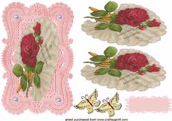 Beautiful Floral Fan of Roses on Lace Background