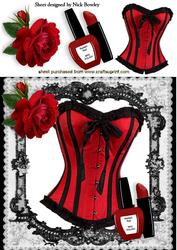 Red/black Basque in Lace Frame with Red Rose