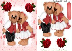 Cute Bears Cuddling with Red Roses