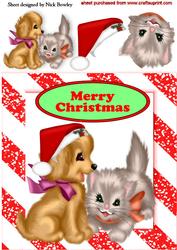 Christmas Puppy in Santa Hat with Kitten