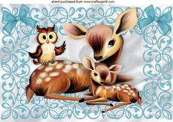 Cute Little Deers with Owl A4