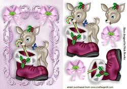 Cute Little Deer with Boot and Candy Cane