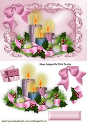 Christmas Candles with Bow in Ornate Frame
