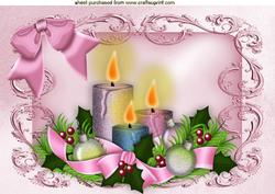 Christmas Candle with Bow in Ornate Frame A4