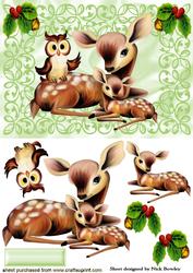 Cute Deers with Holly in Filigree Frame
