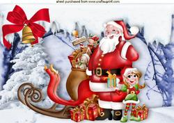 Santa with His Little Elf and Toys in the Snow A4