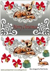 Cute Little Deers with Red Bow on Scalloped Envelope