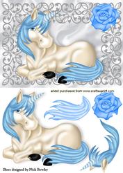 Pretty Unicorn with Blue Rose in Silver Frame