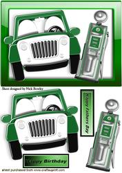 Green Car with Petrol Pump in Green Frame