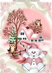 Cute Snowman and Owls in Snow Scene A4