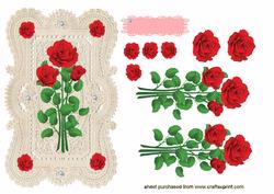 Elegant Red Rose Decoupage on Ecru Lace Background